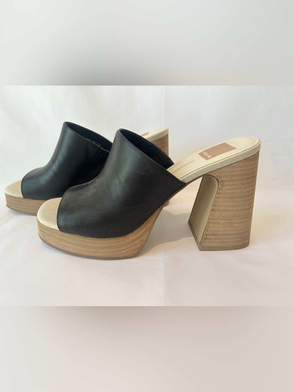 Dolce Vita Chunky Platform Mules Black Leather Slip On Heels Size 8.5